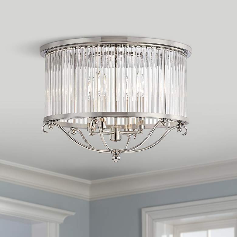 Image 1 Glass No.1 19 inchW Polished Nickel Crystal Rods Ceiling Light