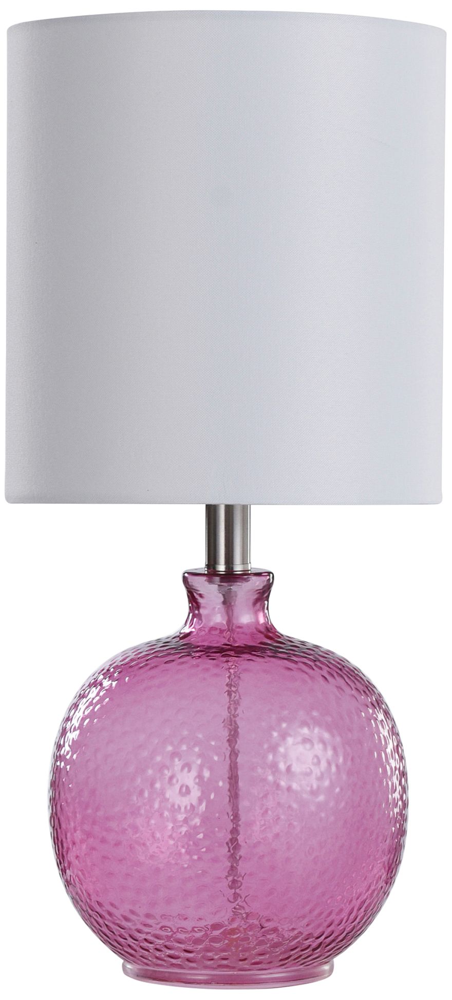 Glass Table Lamp - Bright Purple Finish - White Hardback Fabric Shade