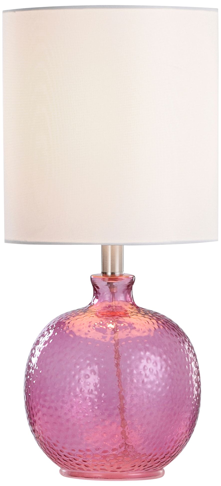 Glass Table Lamp - Bright Purple Finish - White Hardback Fabric Shade
