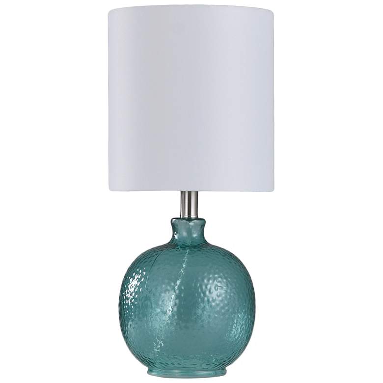 Image 1 Glass Table Lamp - Cerulean Finish - White Hardback Fabric Shade