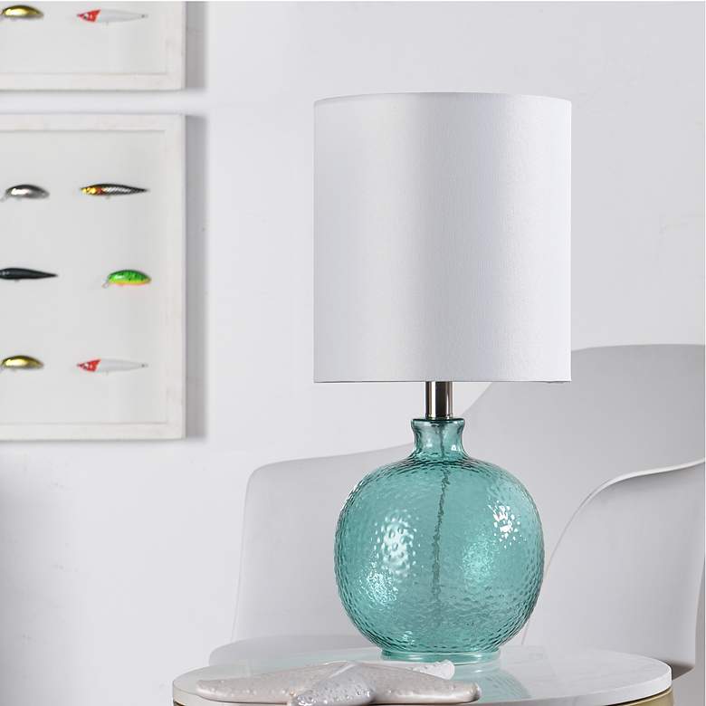 Image 1 Glass Table Lamp - Cerulean Finish - White Hardback Fabric Shade