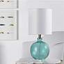1_Glass Table Lamp - Cerulean Finish - White Hardback Fabric Shade