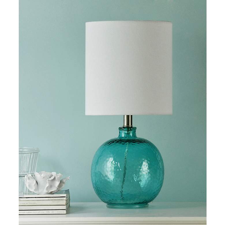 Image 6 Glass Table Lamp - Cerulean Finish - White Hardback Fabric Shade more views