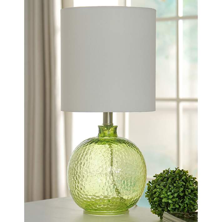 Ooze indhold Katastrofe Glass Table Lamp - Green Meadow Finish - White Hardback Fabric Shade -  #771N3 | Lamps Plus