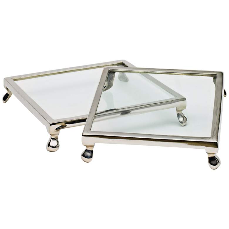 Image 1 Glass Trivet Polished Nickel 10 inch Square Cake Stand Set of 2
