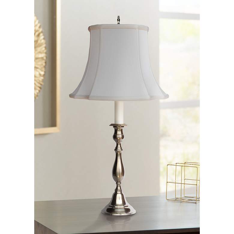 Image 1 Glastonbury Candlestick Pewter Table Lamp with Off-White Shade