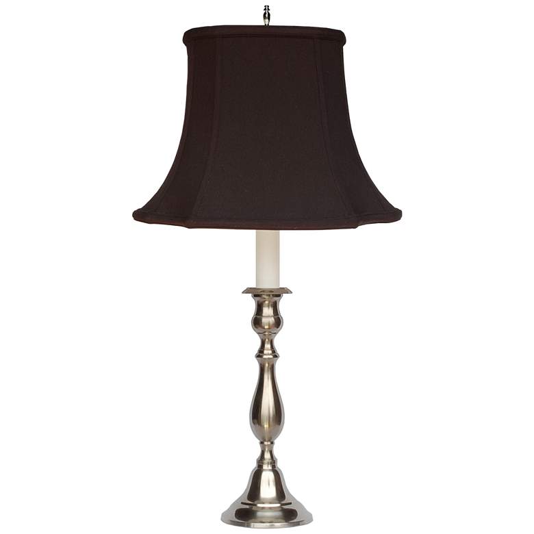 Image 1 Glastonbury Pewter Candlestick Table Lamp with Black Silk Shade