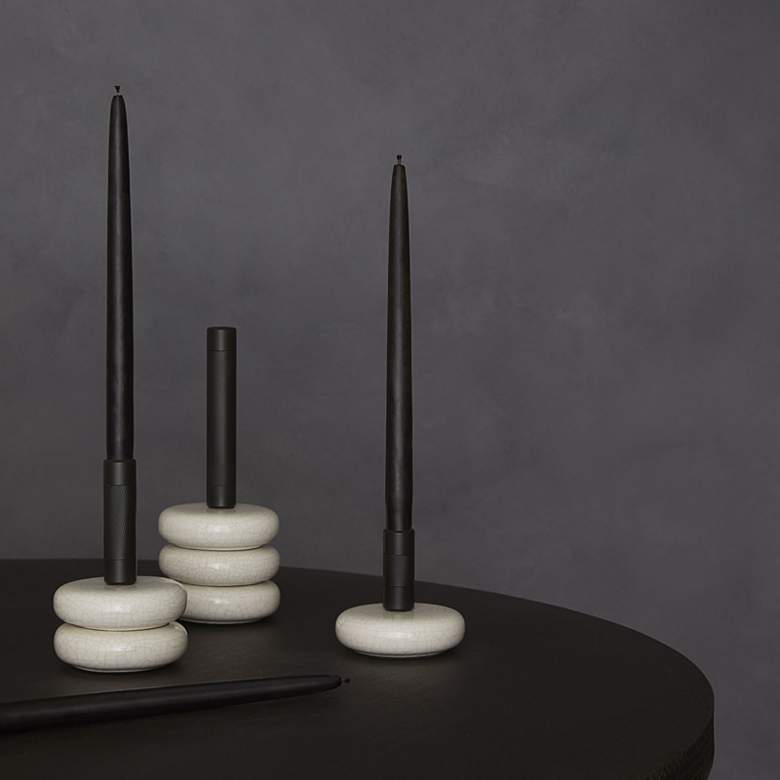 Glaze Ivory Stained Ceramic Straight Candle Sticks Set of 3