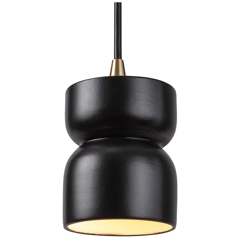 Image 1 Glazed 3 1/2"W Aged Brass and Black Ceramic LED Mini Pendant
