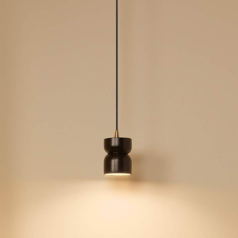 Image 1 Glazed 3 1/2"W Aged Brass and Black Ceramic LED Mini Pendant