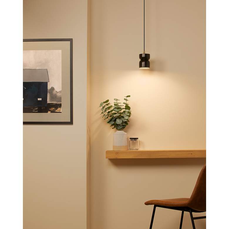 Image 6 Glazed 3 1/2"W Aged Brass and Black Ceramic LED Mini Pendant more views