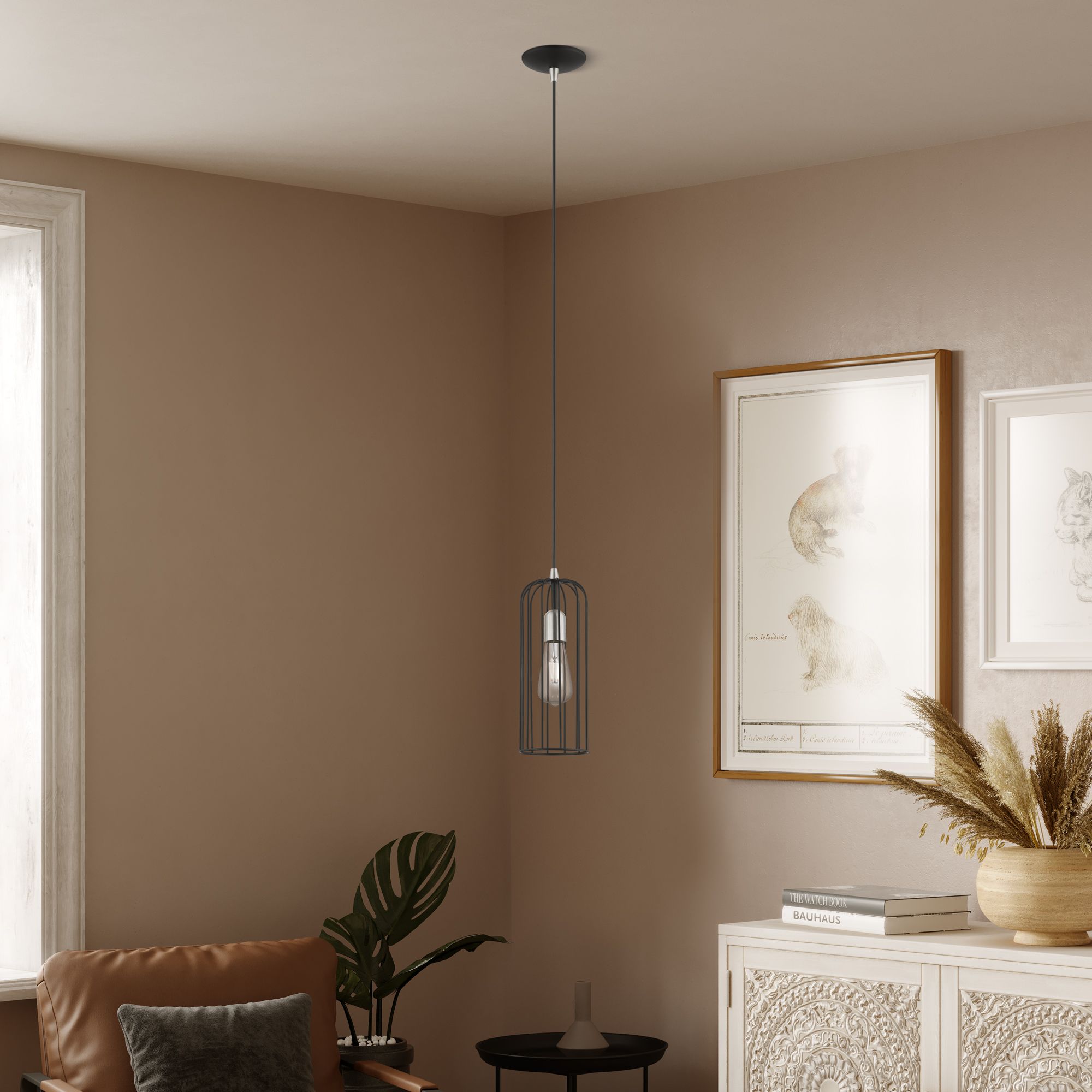 Glenbrook 1 Light Black Pendant with Brushed Nickel Accents