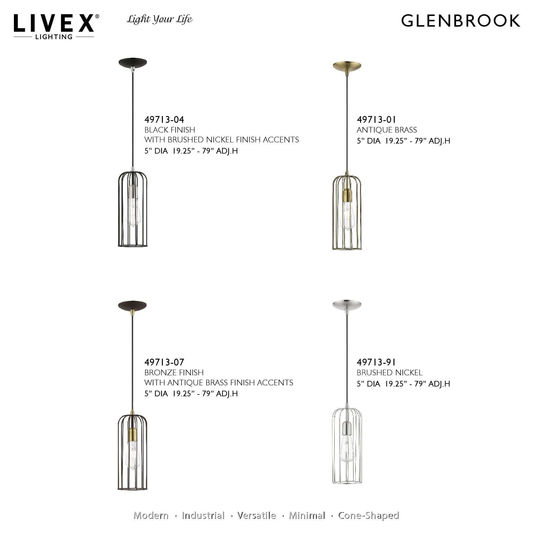 Glenbrook 1 Light Black Pendant with Brushed Nickel Accents