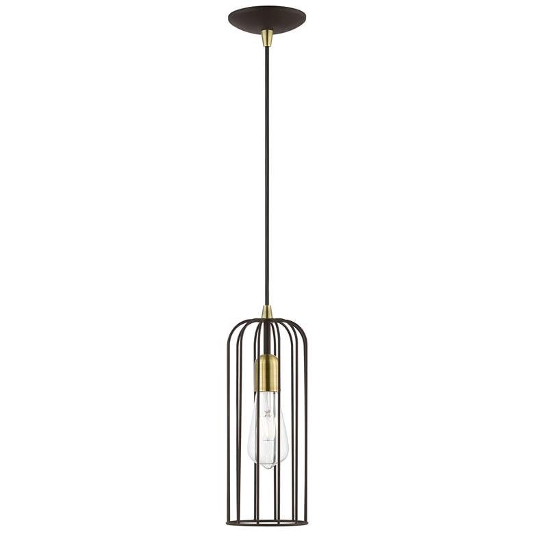 Image 1 Glenbrook 1 Light Bronze Pendant with Antique Brass Accents