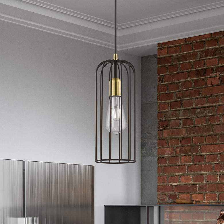Image 1 Glenbrook 1 Light Bronze Pendant with Antique Brass Accents