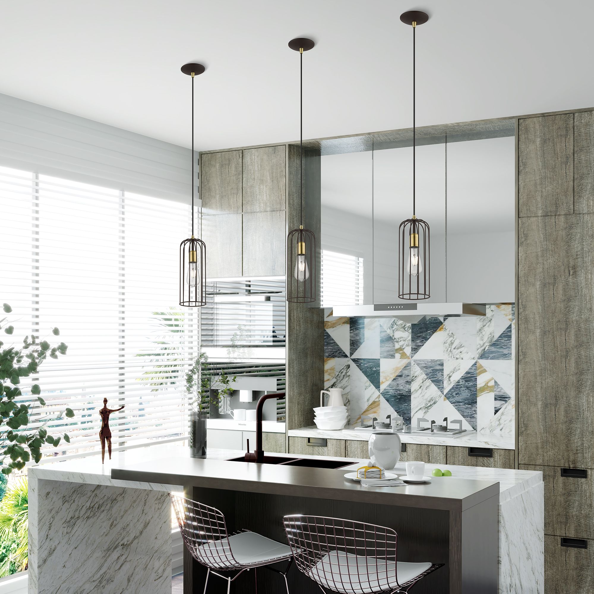 Glenbrook 1 Light Bronze Pendant with Antique Brass Accents