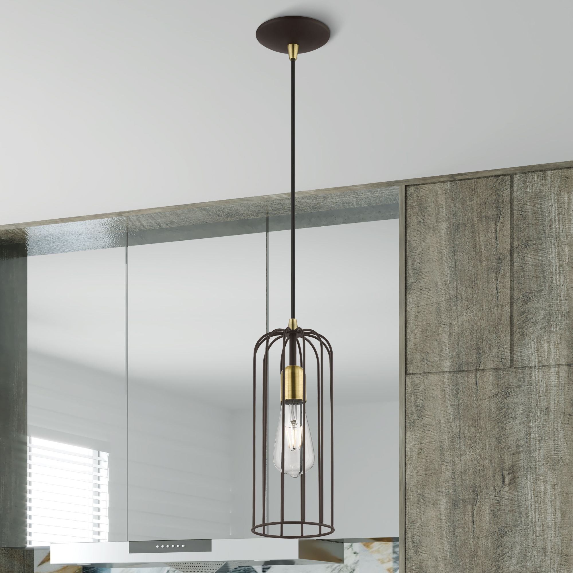 Glenbrook 1 Light Bronze Pendant with Antique Brass Accents