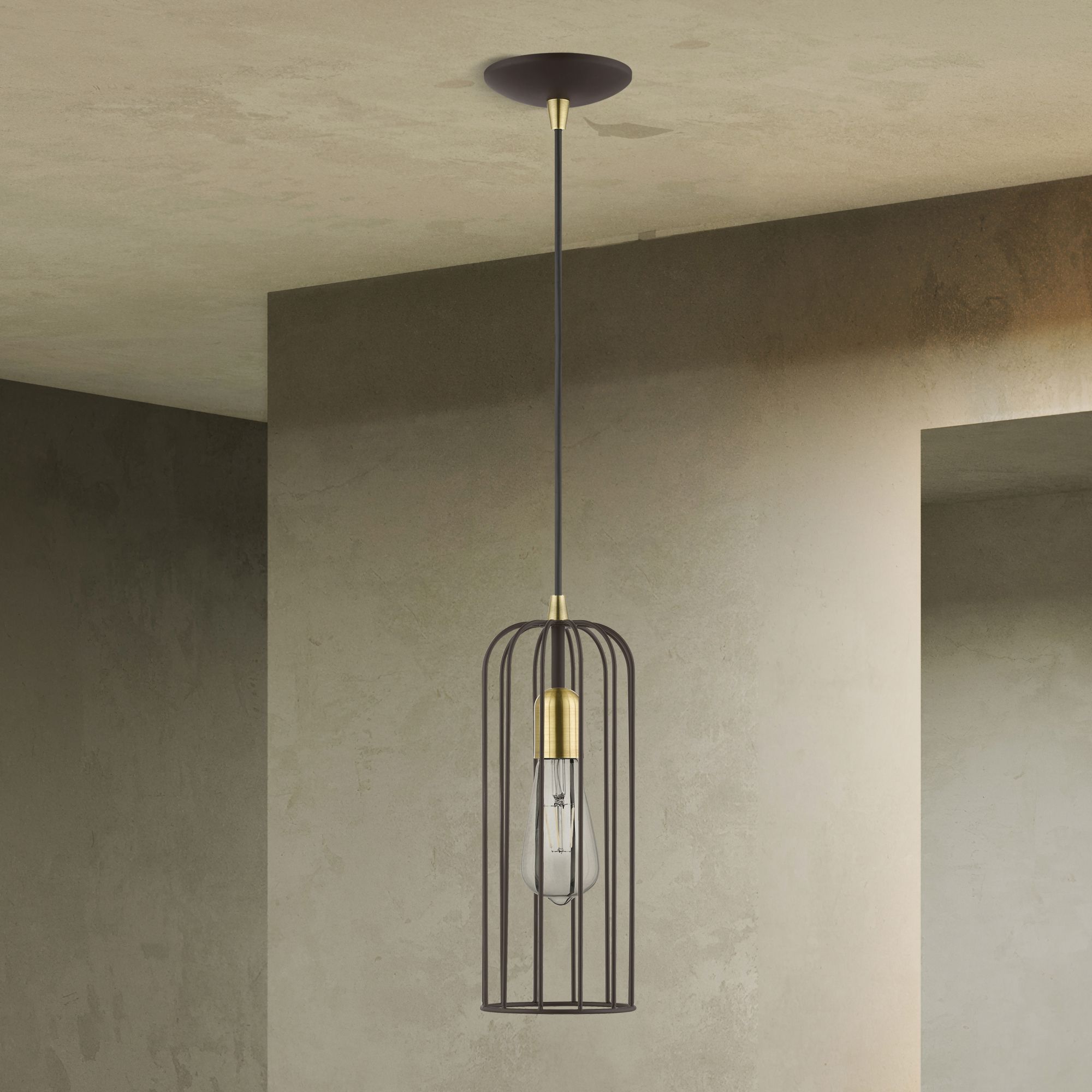 Glenbrook 1 Light Bronze Pendant with Antique Brass Accents