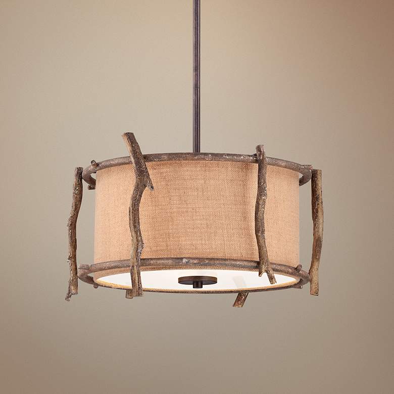 Image 1 Glenbrook Knoll 20 inch Wide Fabric Drum Shade Pendant Light