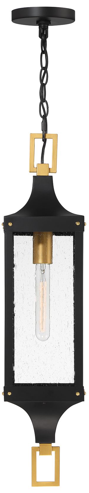 Image 3 Glendale 1-Lt Outdoor Hanging Lantern Matte Black/Weathered Brushed Brass more views