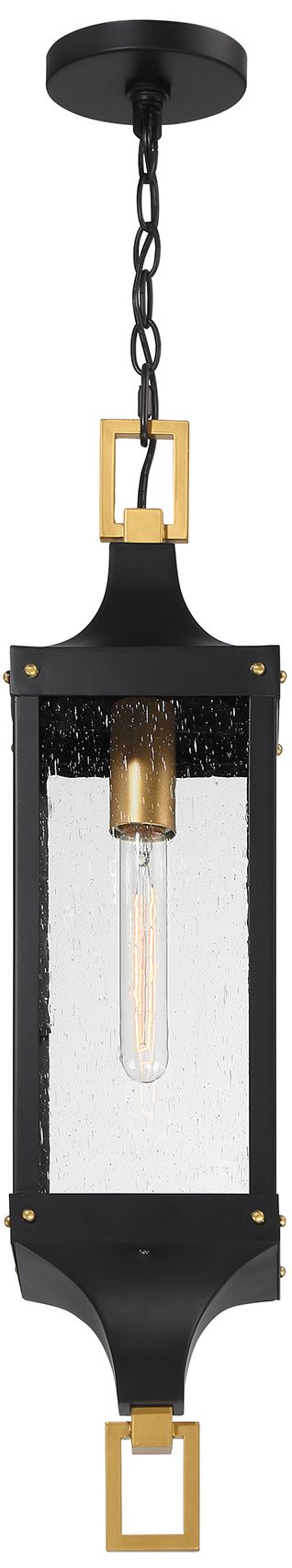 Image 4 Glendale 1-Lt Outdoor Hanging Lantern Matte Black/Weathered Brushed Brass more views