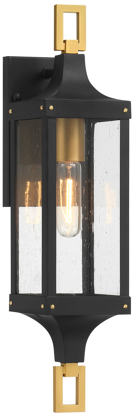 Glendale 1-Lt Outdoor Wall Lantern Matte Black and Weathered Brushed Brass