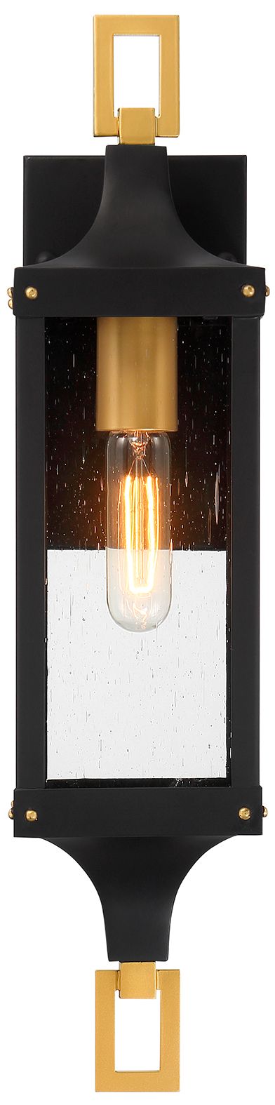 Image 3 Glendale 1-Lt Outdoor Wall Lantern Matte Black and Weathered Brushed Brass more views