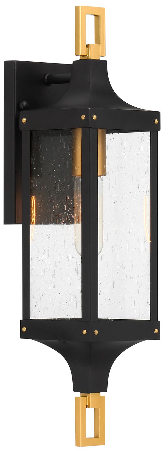 Image 4 Glendale 1-Lt Outdoor Wall Lantern Matte Black and Weathered Brushed Brass more views
