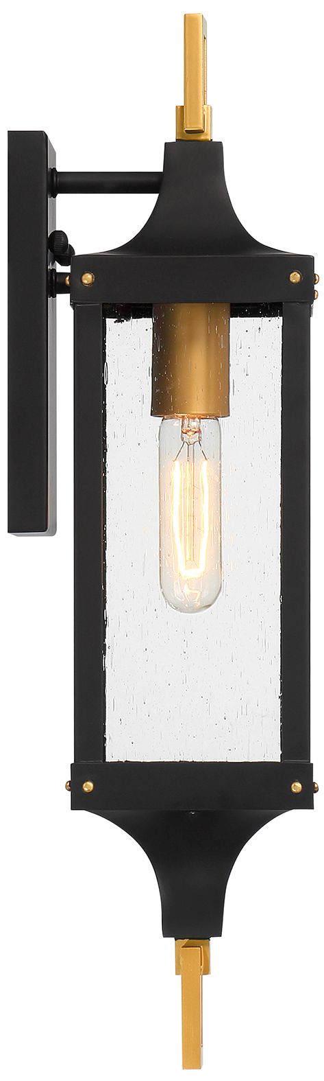 Image 5 Glendale 1-Lt Outdoor Wall Lantern Matte Black and Weathered Brushed Brass more views