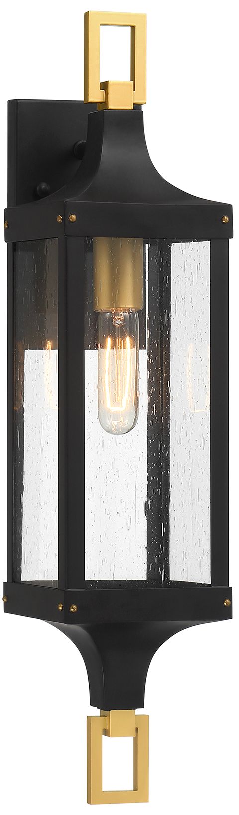 Glendale 1-Lt Outdoor Wall Lantern Matte Black and Weathered Brushed Brass