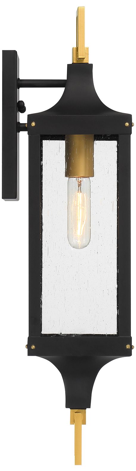 Image 5 Glendale 1-Lt Outdoor Wall Lantern Matte Black and Weathered Brushed Brass more views