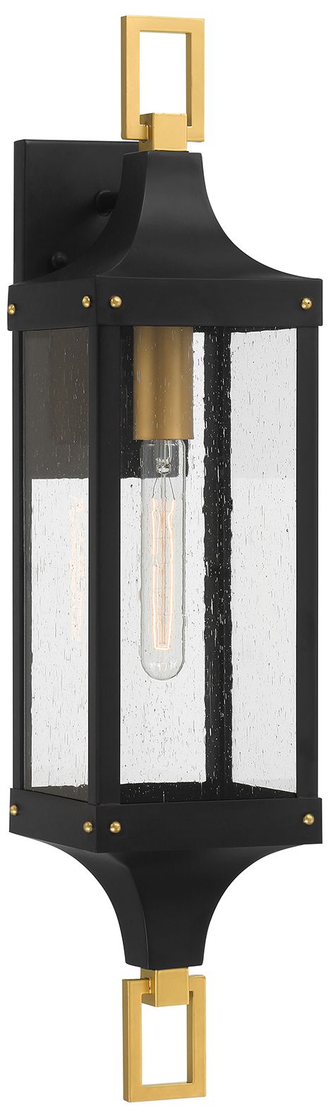 Glendale 1-Lt Outdoor Wall Lantern Matte Black and Weathered Brushed Brass