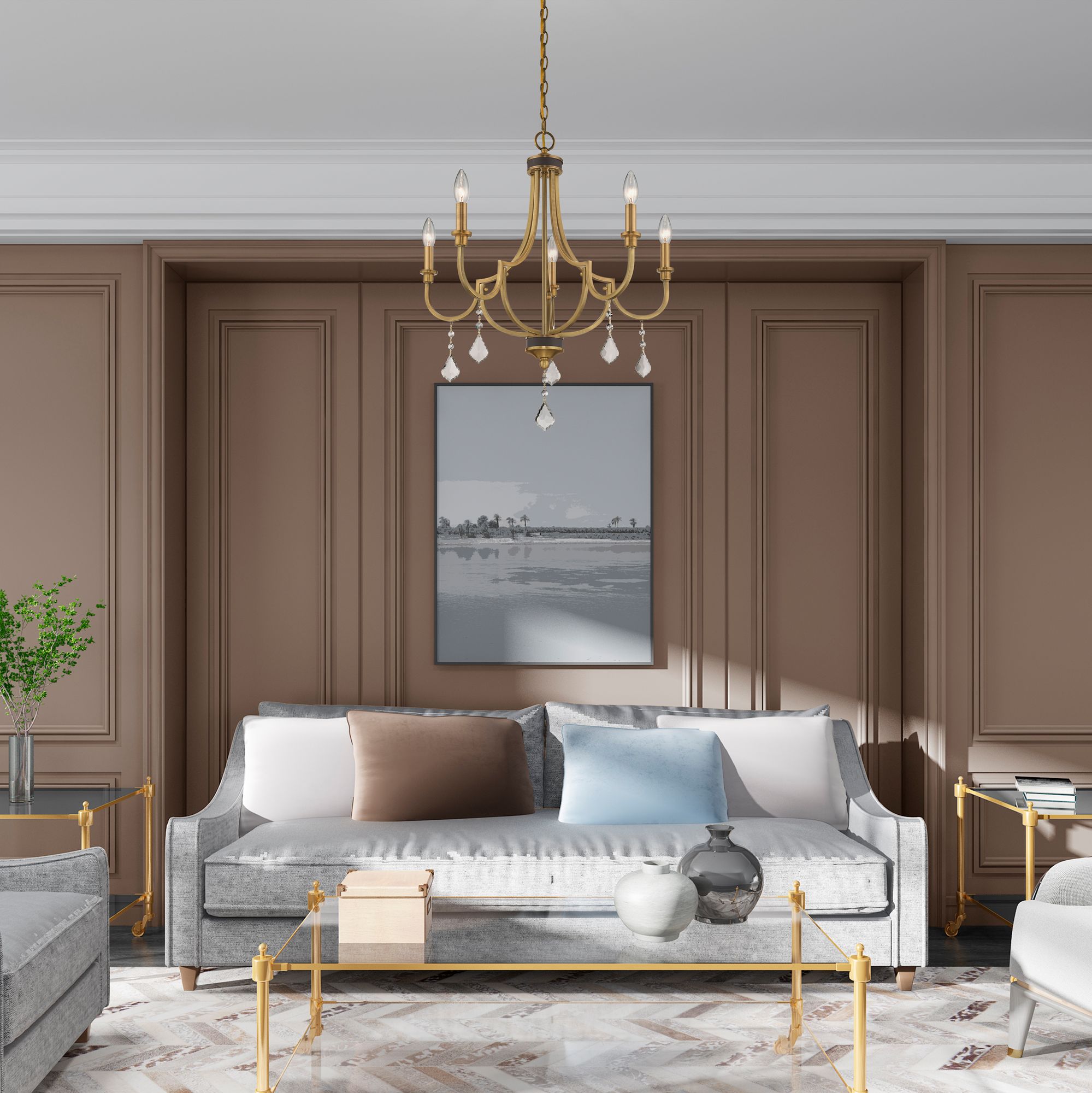 Glendale 3 Light Antique Brass Mini Chandelier in scene