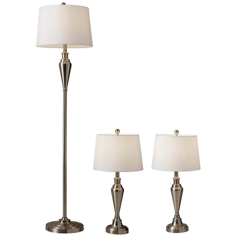 Glendale Brushed Steel 3-Piece Floor and Table Lamp Set
