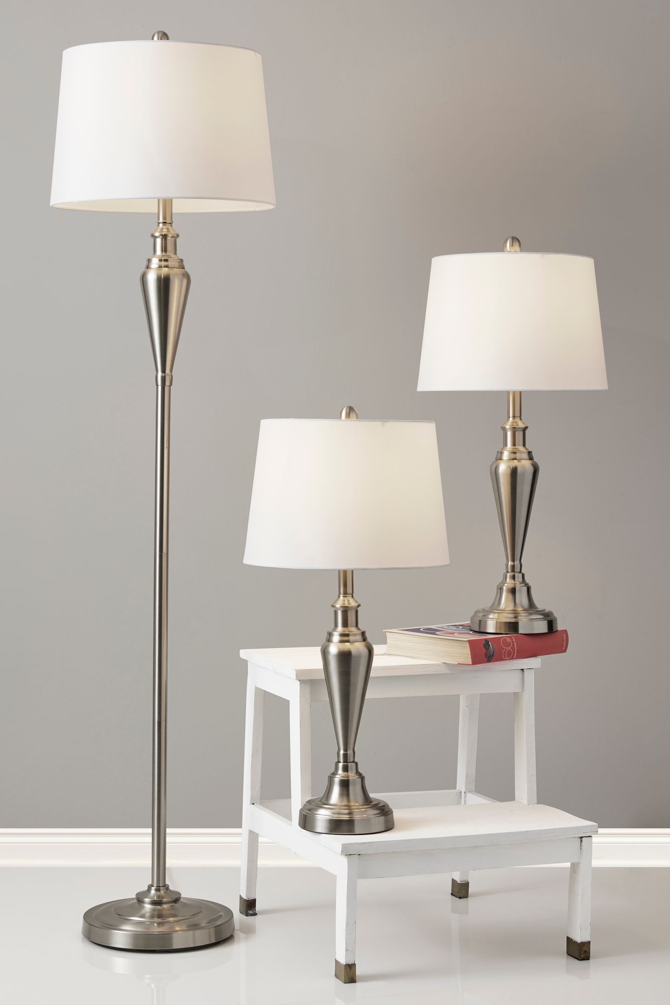 grey floor and table lamp set