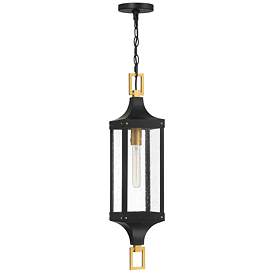 Image1 of Glendale Outdoor Hanging Lantern in Matte Black and Weathered Brushed Brass