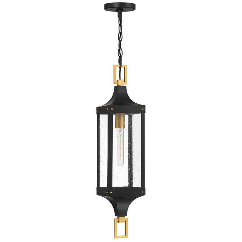 Image 1 Glendale Outdoor Hanging Lantern in Matte Black and Weathered Brushed Brass