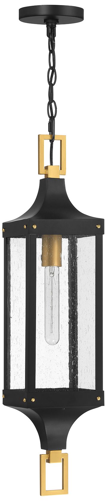 Thumbnail2 of Glendale Outdoor Hanging Lantern in Matte Black and Weathered Brushed Brass more views