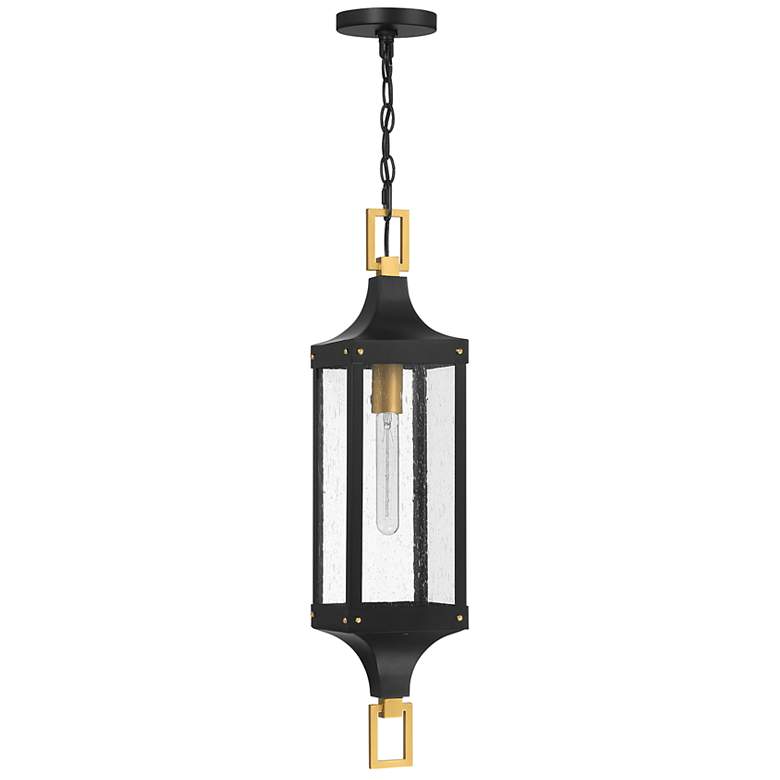 Image 2 Glendale Outdoor Hanging Lantern in Matte Black and Weathered Brushed Brass more views