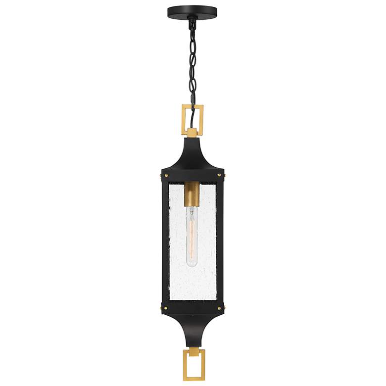 Image 3 Glendale Outdoor Hanging Lantern in Matte Black and Weathered Brushed Brass more views