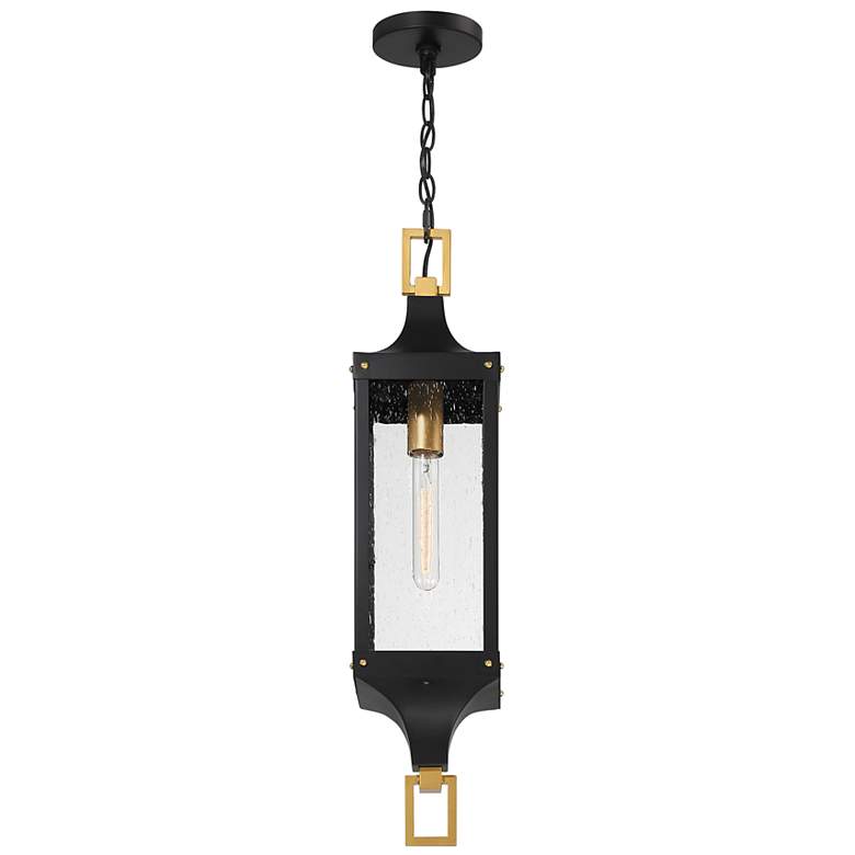 Image 4 Glendale Outdoor Hanging Lantern in Matte Black and Weathered Brushed Brass more views