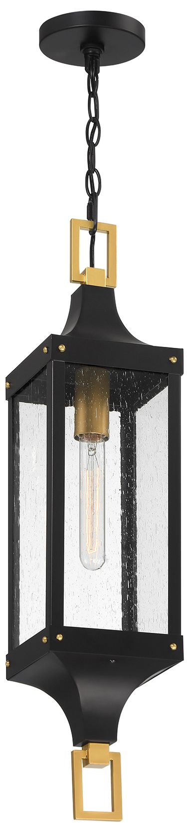 Glendale Outdoor Hanging Lantern in Matte Black and Weathered Brushed Brass