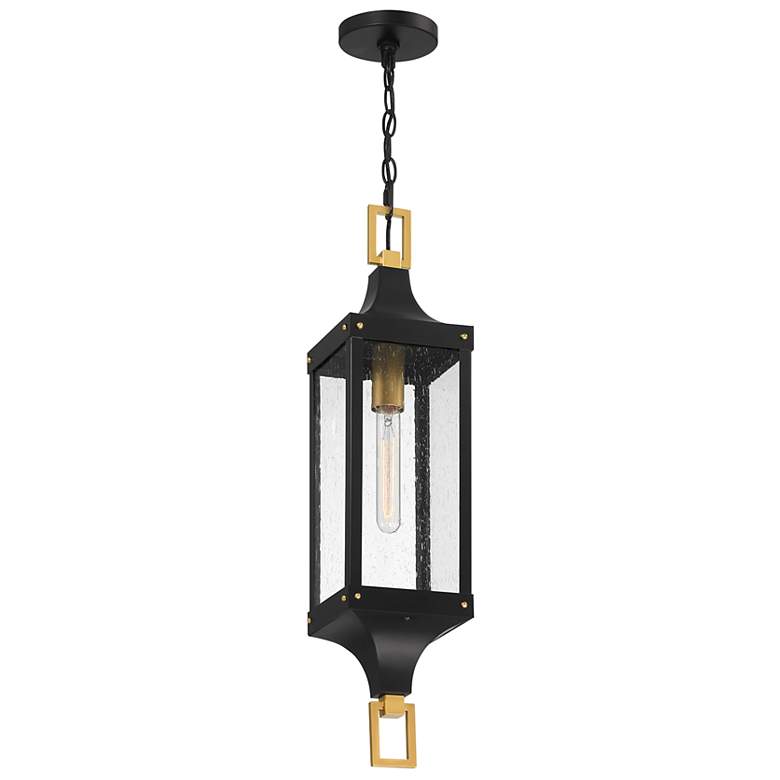 Image 5 Glendale Outdoor Hanging Lantern in Matte Black and Weathered Brushed Brass more views