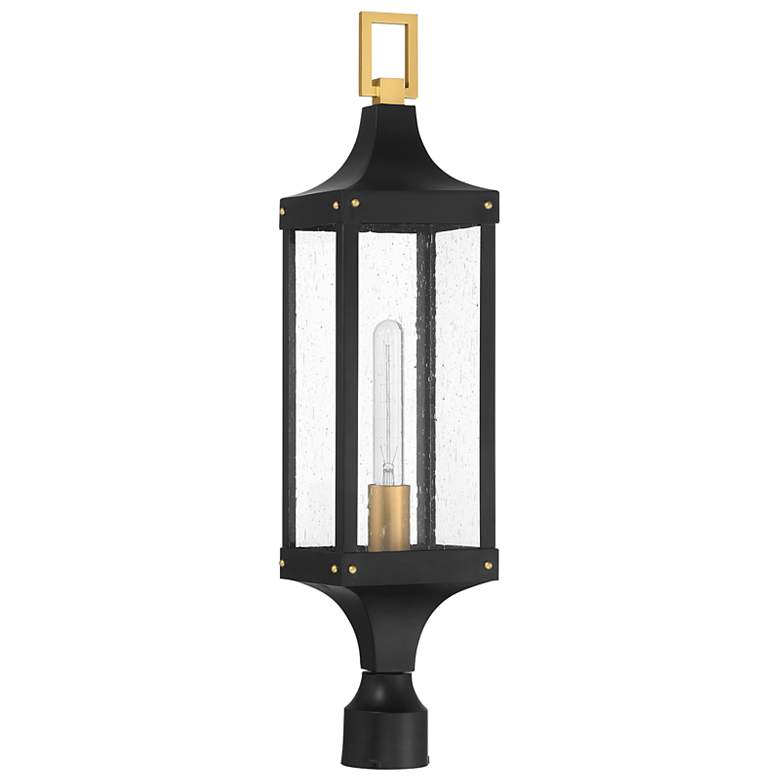 Image 2 Glendale Outdoor Post Lantern in Matte Black and Weathered Brushed Brass more views