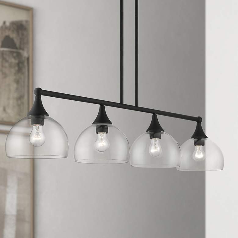 Image 1 Glendon 45"W Black 4-Light Linear Chandelier w/ Clear Glass