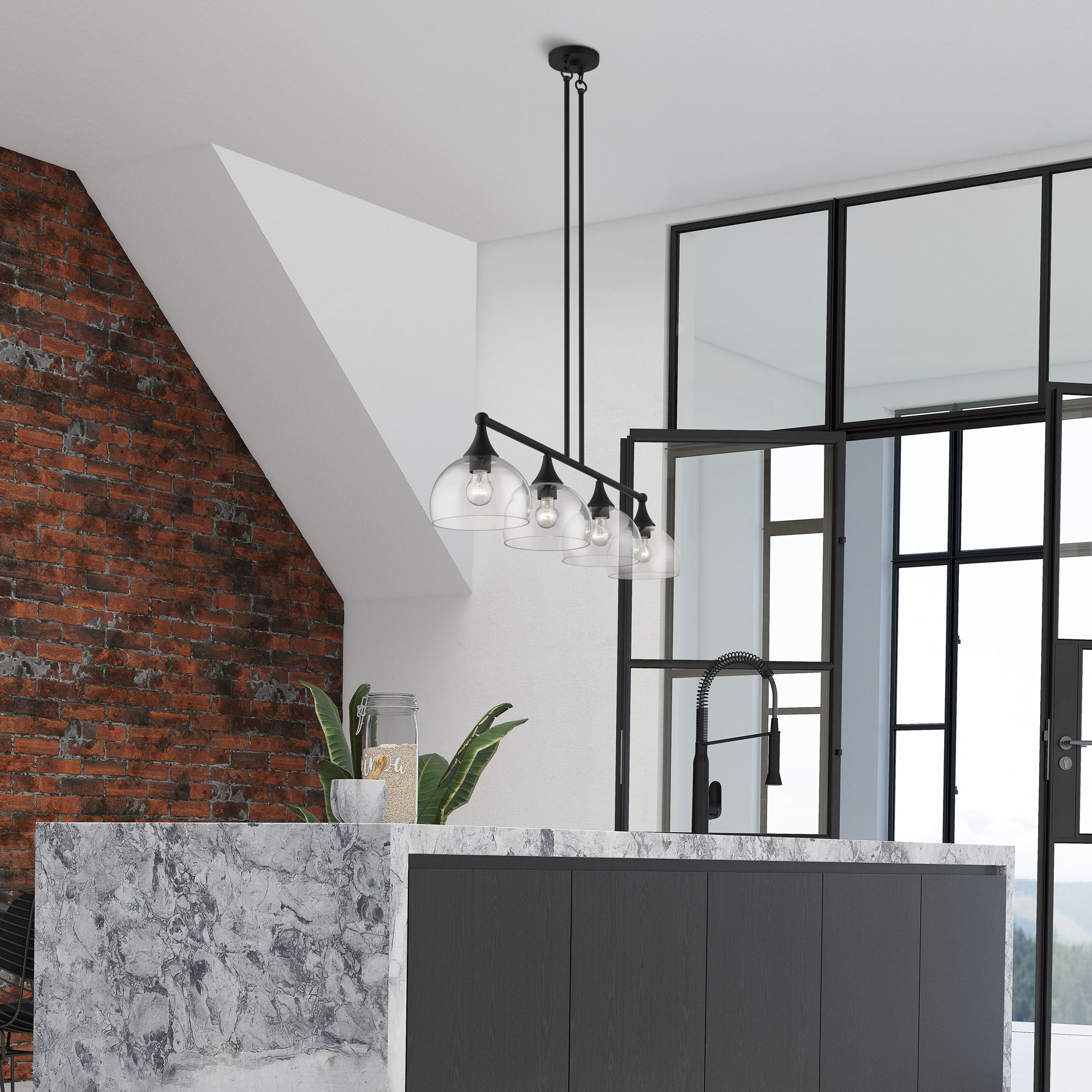 Glendon 45"W Black 4-Light Linear Chandelier w/ Clear Glass