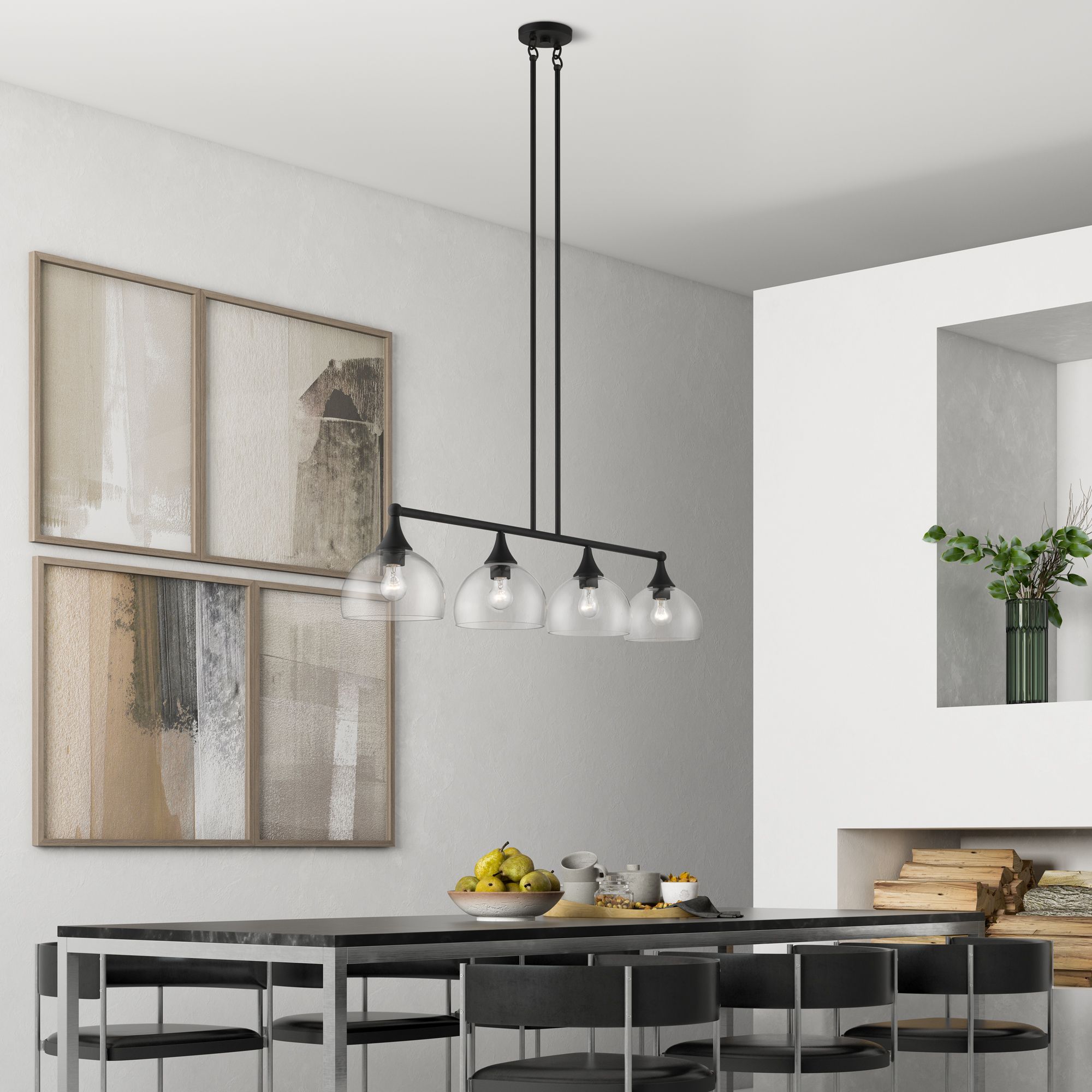 Glendon 45"W Black 4-Light Linear Chandelier w/ Clear Glass
