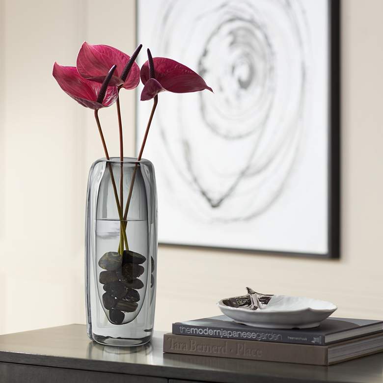 Image 1 Glenn 13" High Gray Double Layer Modern Glass Vase