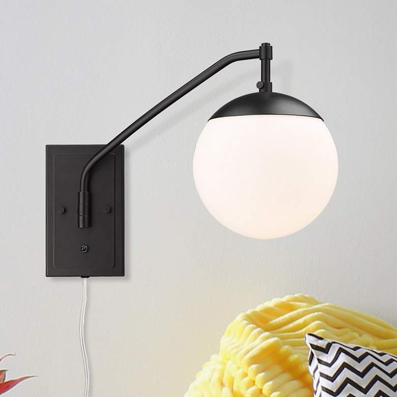 Image 1 Glenn 14" High Matte Black Wall Sconce w/ Opal Glass