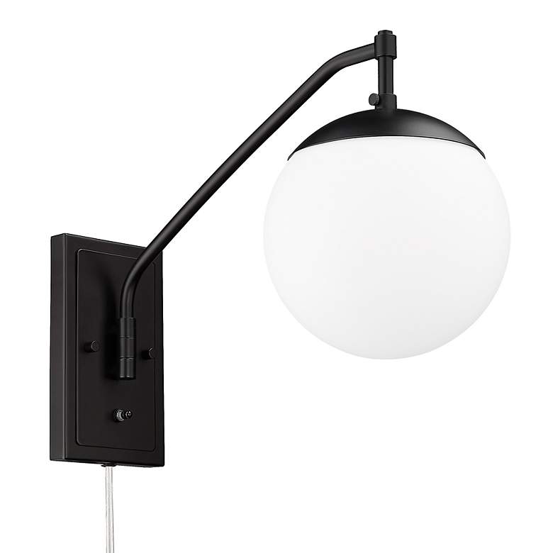 Image 6 Glenn 14" High Matte Black Wall Sconce w/ Opal Glass more views